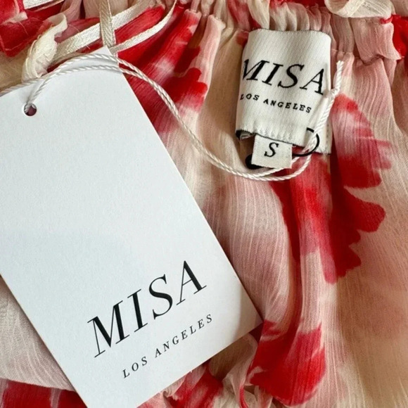 MISA LOS ANGELES Isella Floral Ruffle Georgette Mini Dress Pink White Size S NWT - Picture 10 of 16